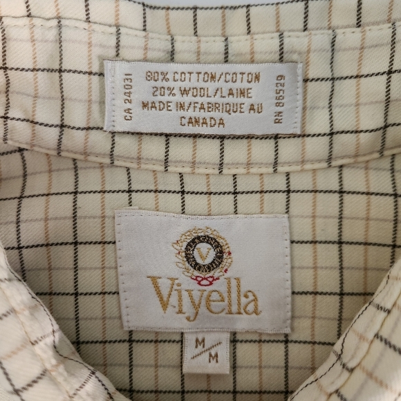 VIYELLA Beige Plaid Button Down Shirt Wool Cotton Blend classic fit m - Picture 9 of 10
